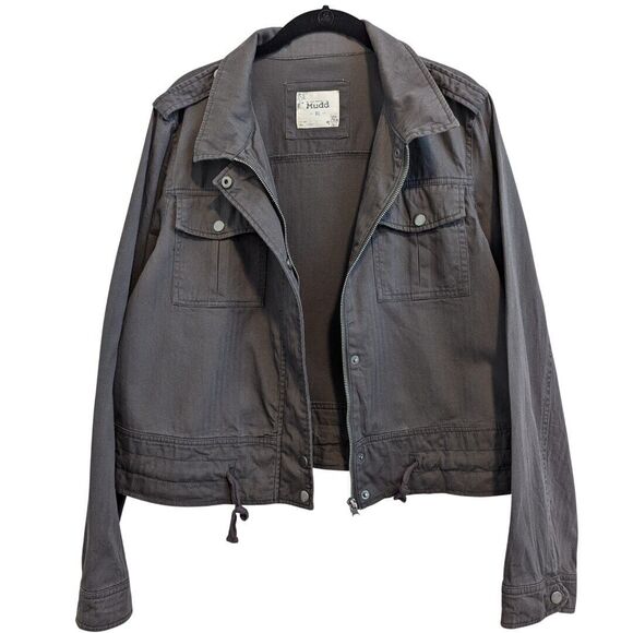 Mudd Gray Twill Jacket Women's XL Utility Military Style Full Zip‎ Lightweight - Picture 5 of 11